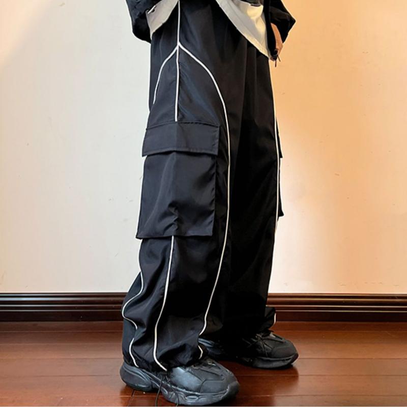 Cargo Track Pants Drawstring Elastic Waist Flap Pockets Hip Hop Baggy Harem Pants