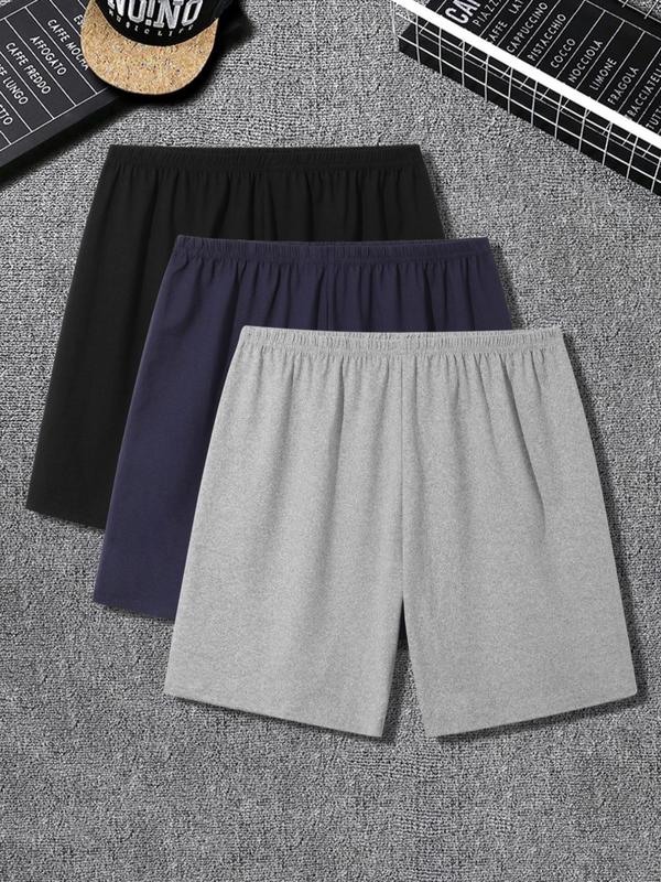 Men's Solid Basic Elastic Waist Shorts, Regular Fit Casual Straight Leg Shorts, Summer Wear, Men's Sleepwear for Daily Wear