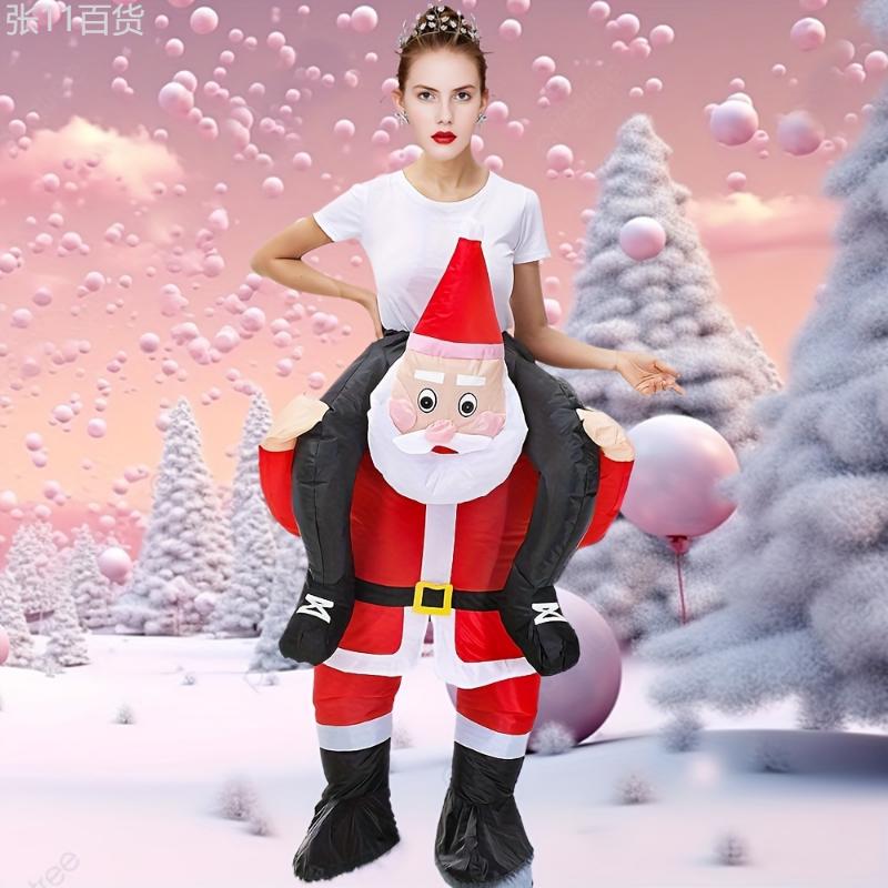 Anime-Inspired Funky Inflatable Santa Claus Carry-On Costume - Polyester Ride-On Suit for Christmas Party & Holiday Celebration Fabric Menswear