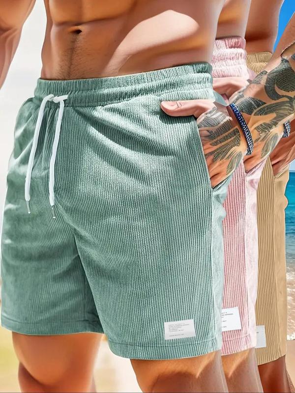 Men's Solid Patched Drawstring Waist Shorts, Casual Regular Fit Pocket Shorts for Summer, Men's Bottoms for Daily Wear