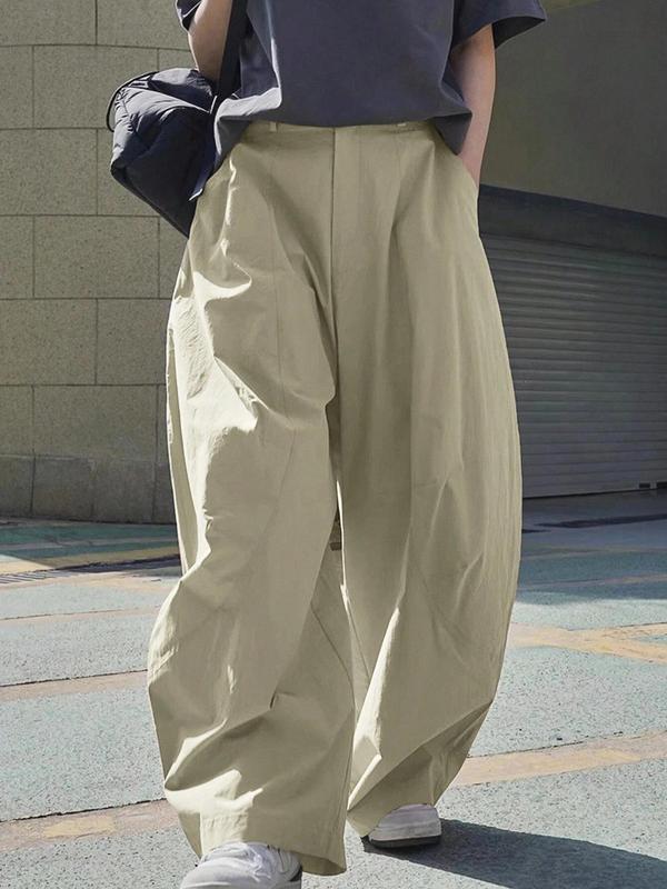 Men's Solid Button Fly Wide Leg Pants, Loose Casual Comfy Pocket Trousers for Daily Wear, Woven Bottoms for All Seasons