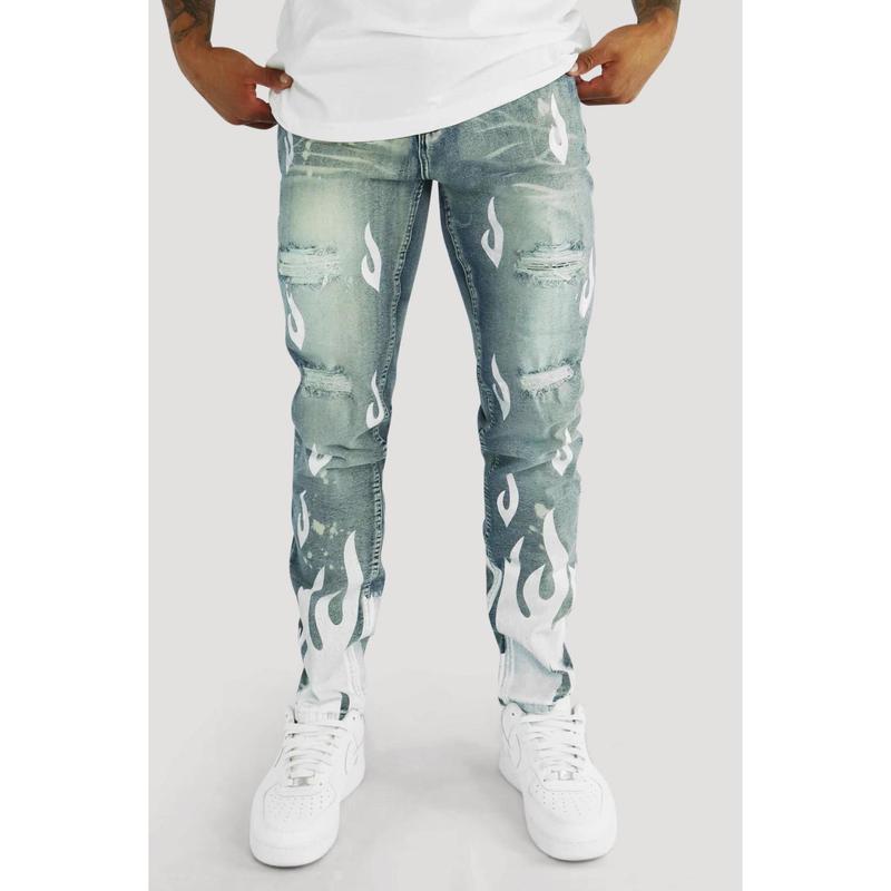 Rising Flame Denim (Blue Wash) Cotton Fabric