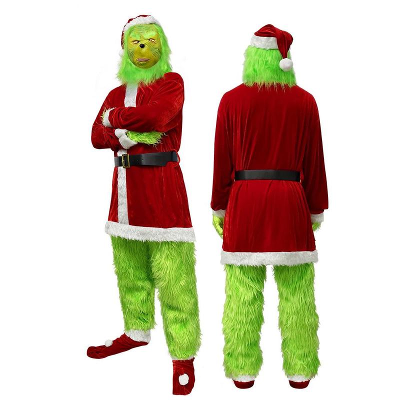 2024 Christmas Costume: Cosplay Outfit for Santa Claus, Grinch the Grinchy Green Monster, & Party Performance Attire Inspired by The Grinch Menswear Clothing