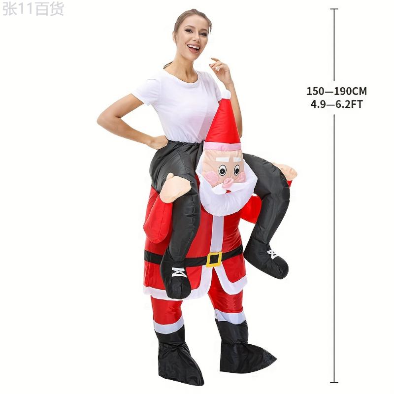 Anime-Inspired Funky Inflatable Santa Claus Carry-On Costume - Polyester Ride-On Suit for Christmas Party & Holiday Celebration Fabric Menswear