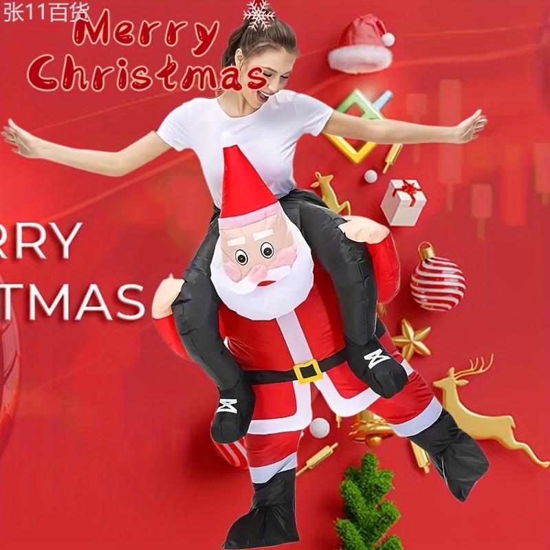 Anime-Inspired Funky Inflatable Santa Claus Carry-On Costume - Polyester Ride-On Suit for Christmas Party & Holiday Celebration Fabric Menswear