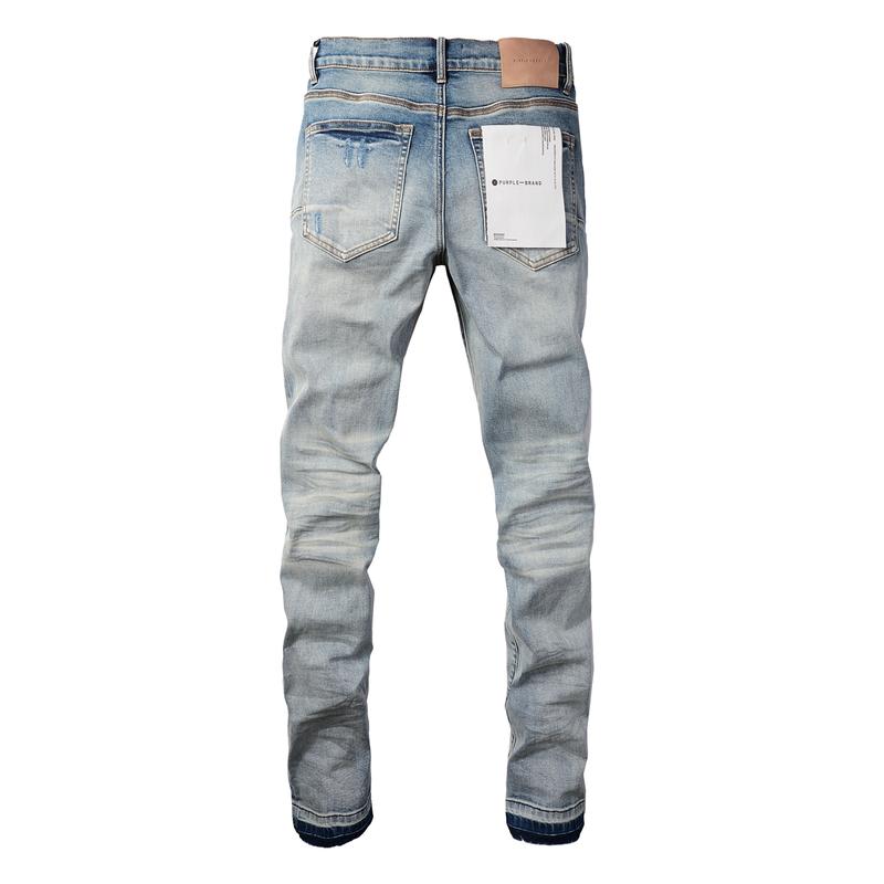 Purple-brand Men's Jeans Casual Comfort Holes Fashionable Straight Skinny Slim Fit Jeans, Ripped Stretch Jeans Denim Pants