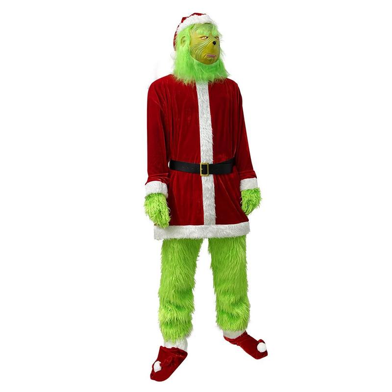 2024 Christmas Costume: Cosplay Outfit for Santa Claus, Grinch the Grinchy Green Monster, & Party Performance Attire Inspired by The Grinch Menswear Clothing