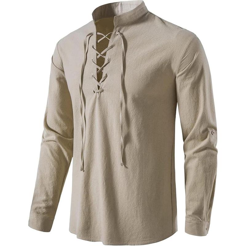 Men's Long Sleeve Shirts Retro Style Lace up for Medieval, Viking, Hippie Halloween Cosplay Pirate Renaissance Costume