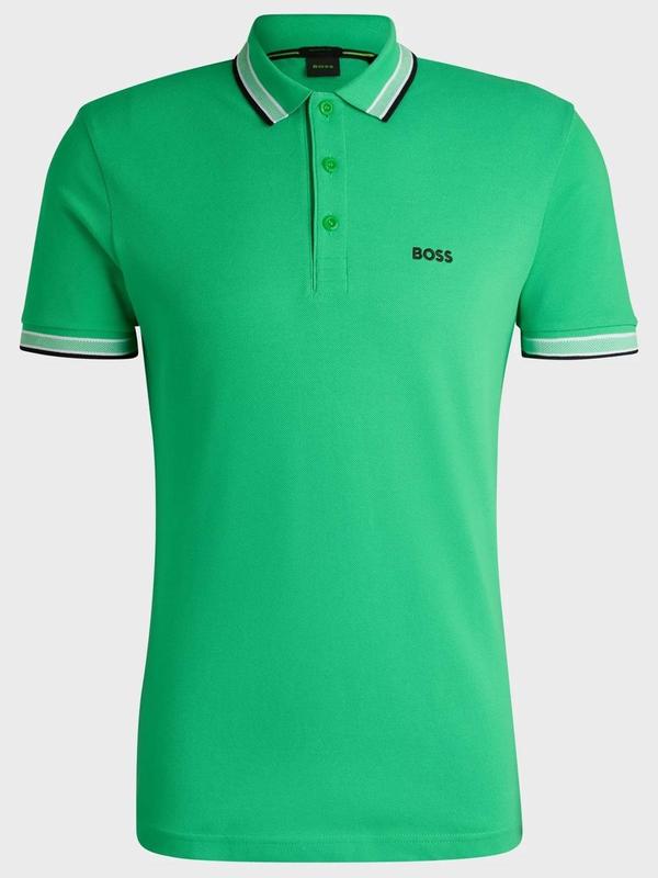 Boss Cotton-pique Paddy polo shirt with contrast logo Green Menswear Top Jersey Shirt Gift Men Boyfriend Sport Outfit