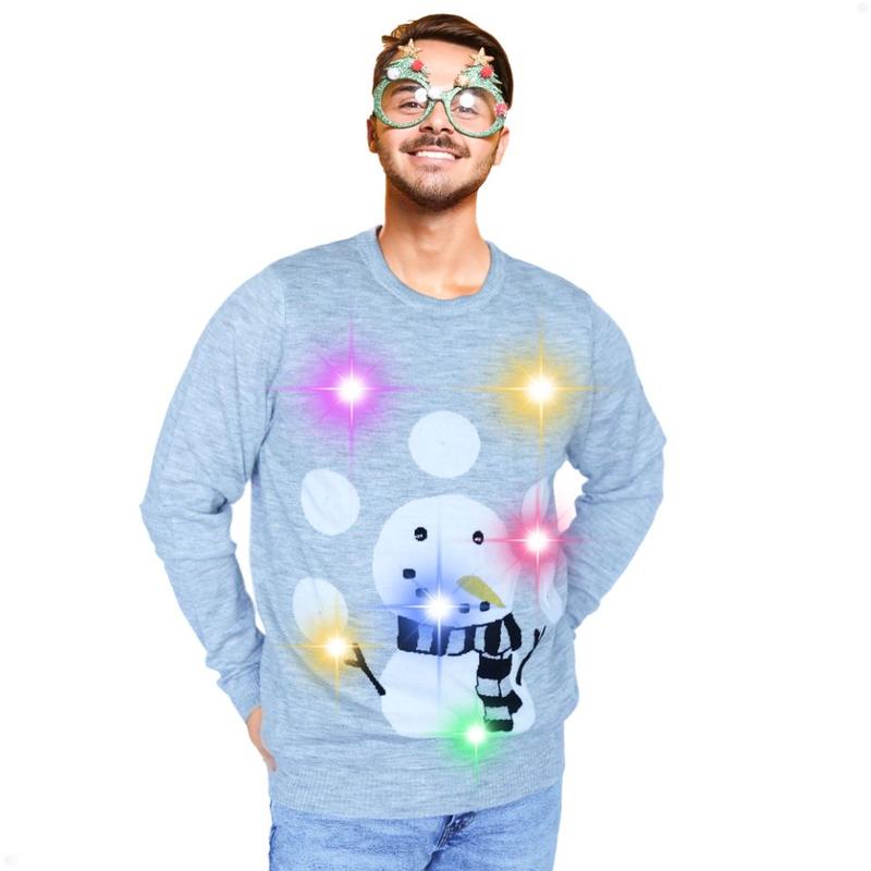 Wadaheck LED Ugly Christmas Sweater - Light Up, Novelty Long Sleeve, Funny Knitted Sweaters for Men Women Festive Menswear