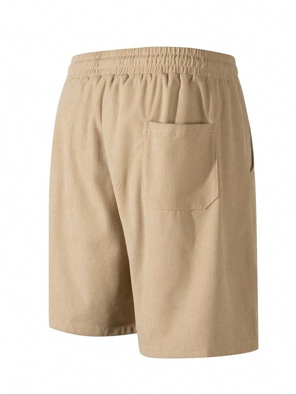 Men's Solid Patched Drawstring Waist Shorts, Casual Regular Fit Pocket Shorts for Summer, Men's Bottoms for Daily Wear