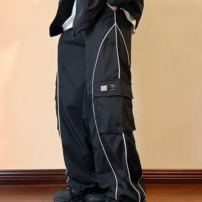 Cargo Track Pants Drawstring Elastic Waist Flap Pockets Hip Hop Baggy Harem Pants