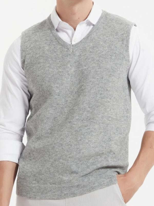 Men's Regular Fit Solid V Neck Sweater Vest, Casual Sleeveless Knit Top for Daily Wear, Knitwear for All Seasons