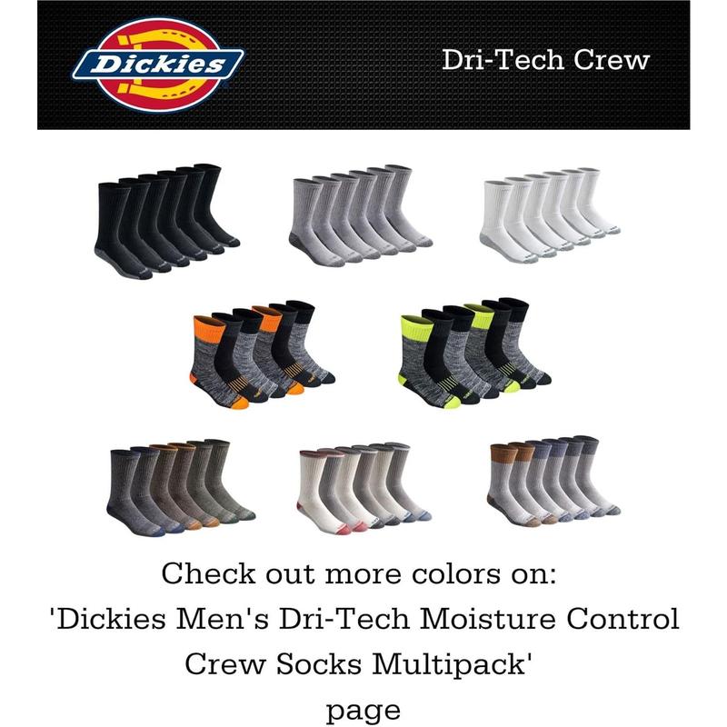 Dickies Men's Dri-Tech Essential Moisture Control Crew Socks, Available in M-XXL (6, 12 Pairs)