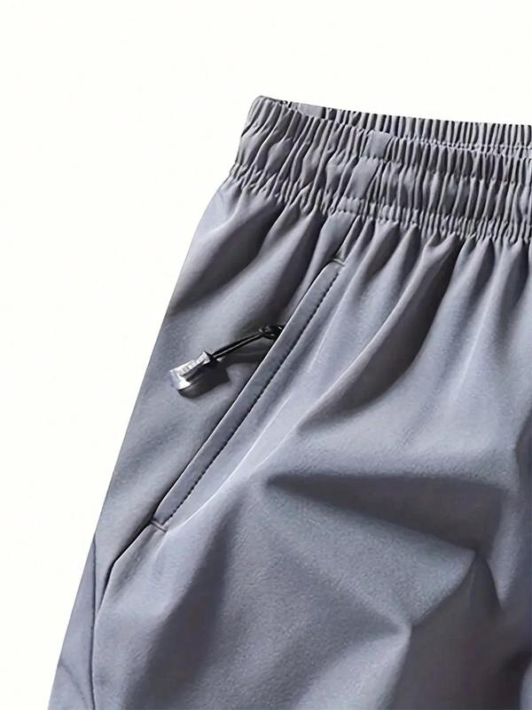 Men's Solid Color Drawstring Slant Pocket Zipper Shorts, Regular Fit Casual Elastic Waist Shorts, Summer Bottoms for Men