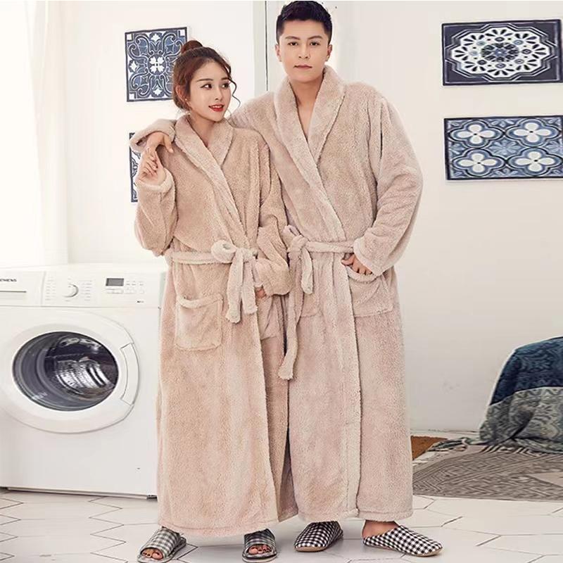 Coral plush men's warm extra thick extended nightgown Bath home bathrobe Bathrobe Bathrobe home pajamas Plush robe