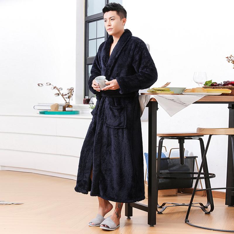 Coral plush men's warm extra thick extended nightgown Bath home bathrobe Bathrobe Bathrobe home pajamas Plush robe