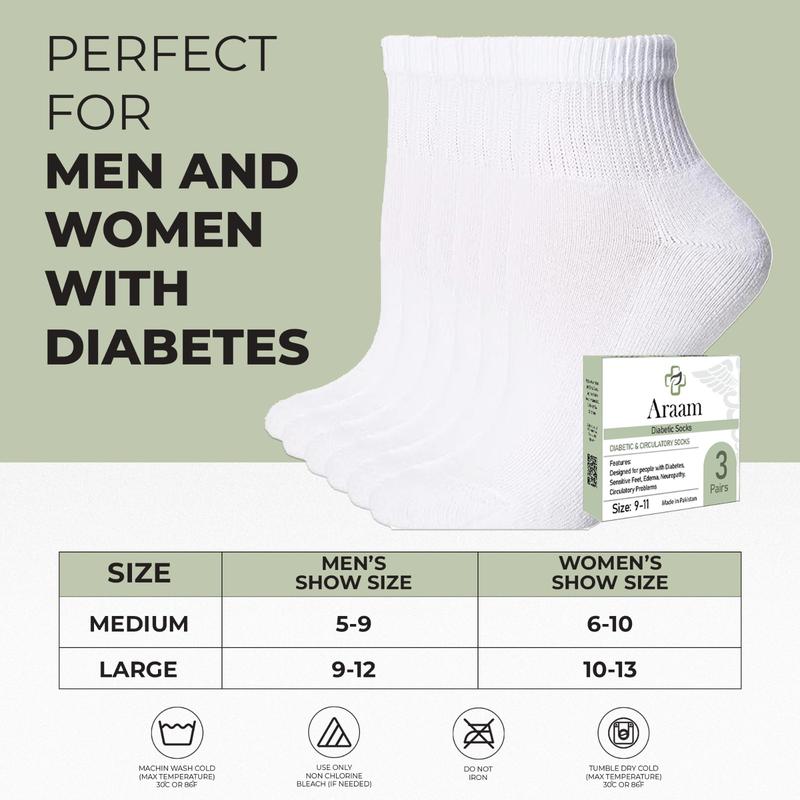 Araam Premium Cotton Ankle Socks For Men & Women - Comfortable, Seamless, Non-Binding Socks For Diabetics, Pregnancy, Nurses, Athletic, & All-Day Wear