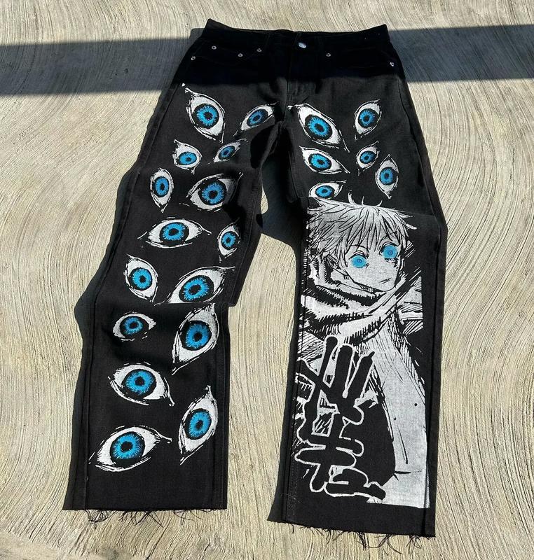 str33tw3ar y2k jeans harajuku hip hop graphic print baggy jeans men men gothic