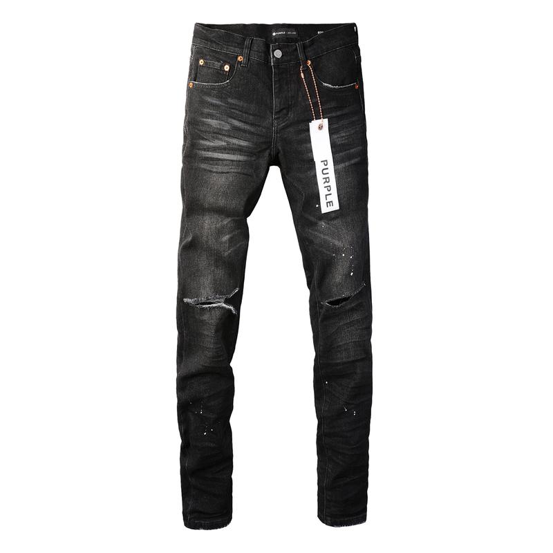 Purple brand Men's Jeans Casual Comfort Holes Fashionable Straight Skinny Slim Fit Jeans, Ripped Stretch Jeans Denim Pants