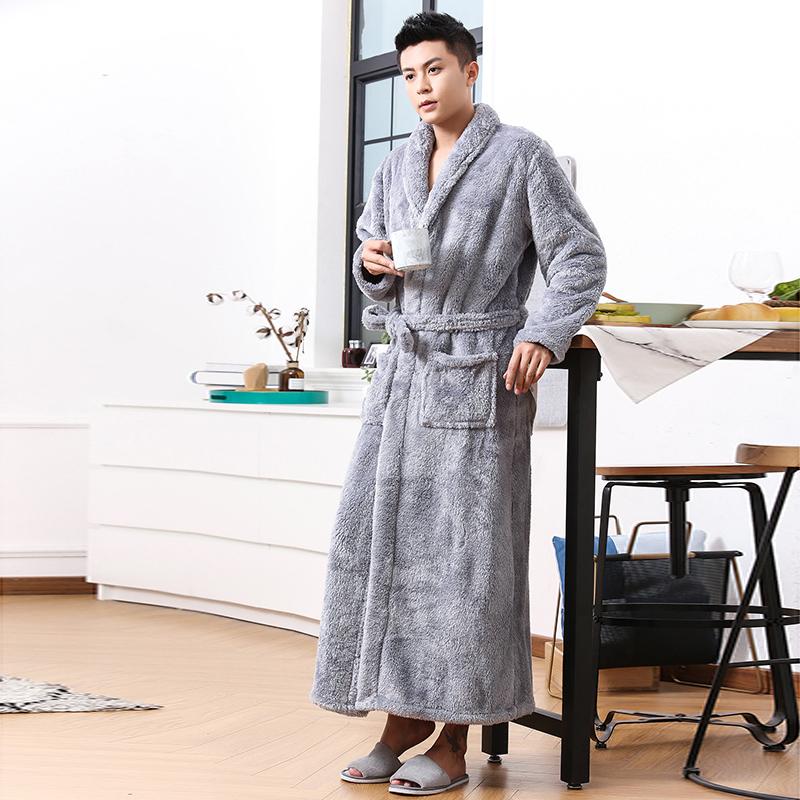 Coral plush men's warm extra thick extended nightgown Bath home bathrobe Bathrobe Bathrobe home pajamas Plush robe