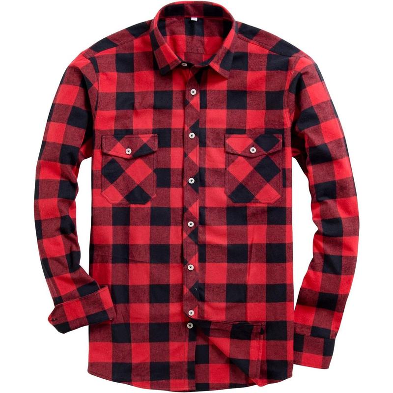 & Men's button down regular fit plaid flannel casual shirts