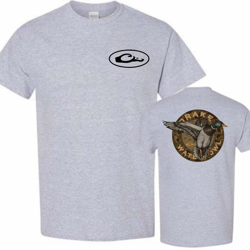 Drake Waterfowl T-Shirt , Featuring Mallard Duck Graphic On Back , Classic Hunting Apparel With Logo On Front , Comfortable And Stylish Unisex Tee , Perfect For Outdoor Enthusiasts And Waterfowl Hunters