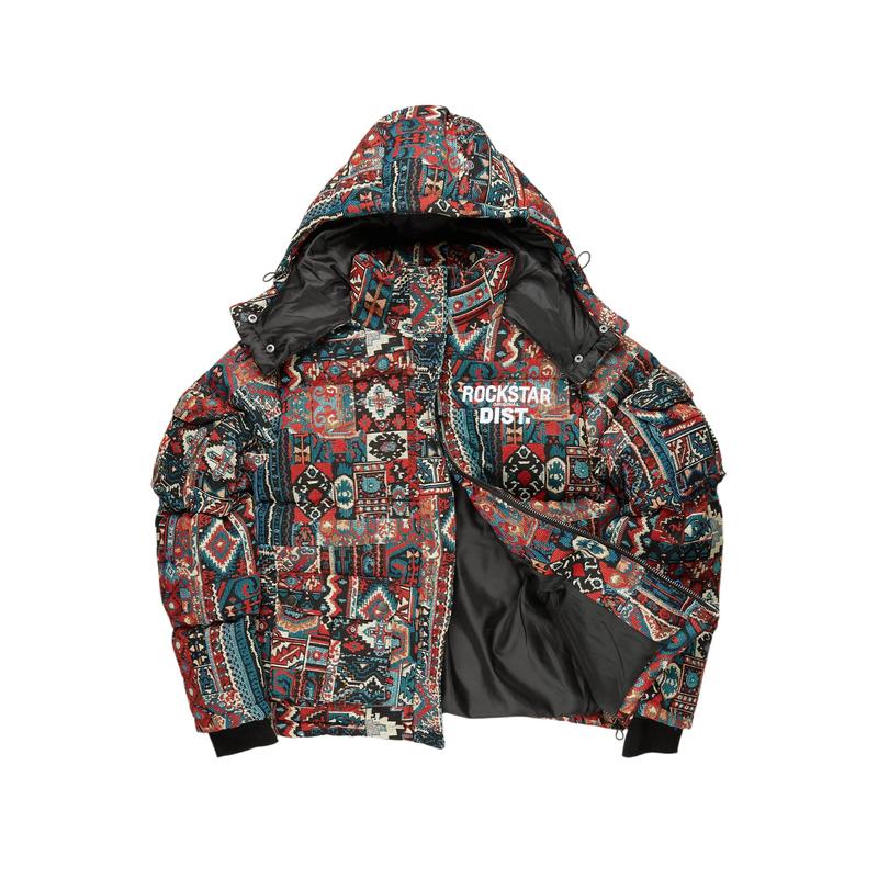 Nard Red Multi Tapestry Puffer Jacket