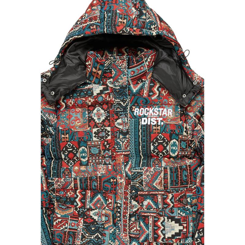 Nard Red Multi Tapestry Puffer Jacket