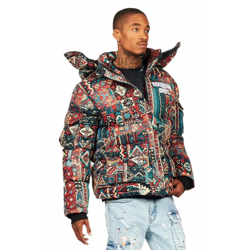 Nard Red Multi Tapestry Puffer Jacket