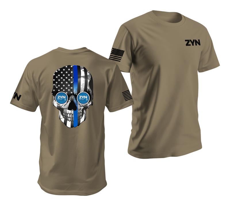 ZYN Blue Line Law Enforcement Tshirt - Zyn Flavors Police Cop Skull Tee - Menswear Cotton Men's Shortsleeve T-Shirt Top Underwear Streetwear Tropical