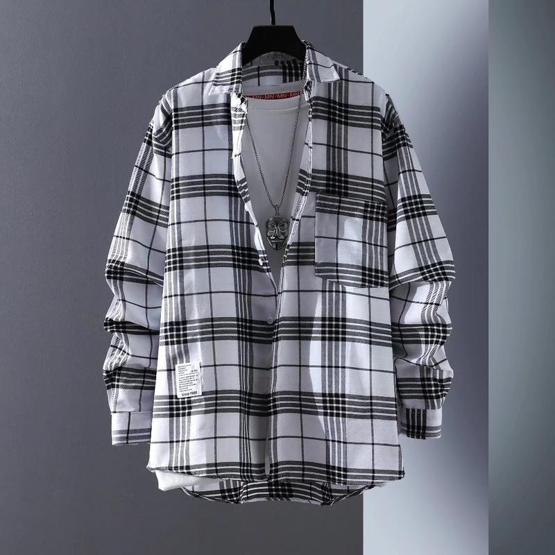 Plaid Shirt Men's Long Sleeve Korean Style Fashionable Summer Clothing Jacket Handsome Plaid Shirt Ins Hong Kong Style Japanese Style Shirt Halloween