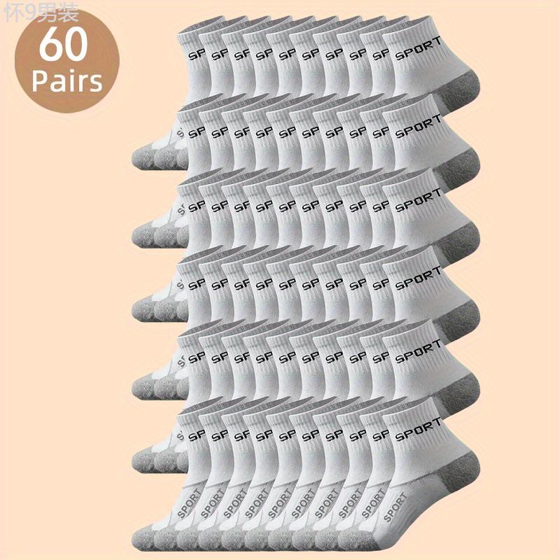 60-Pack Mid-Calf Athletic Crew Socks for Men - Breathable Knit Polyester Fabric, Solid Colors, Machine Washable, Professional Dry Cleanable, 100% Polyester Composition - Comfortable, Durable, and Easy Care