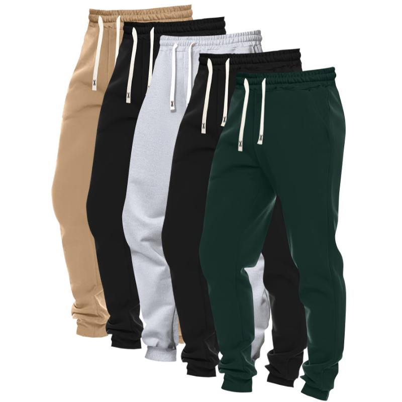 5pcs Set Of Men's Solid Color Regular Fit And Cuffed Sweatpants With Drawstring And Pockets, Casual Trousers Suitable For Jogging And Outdoors Sports Wear