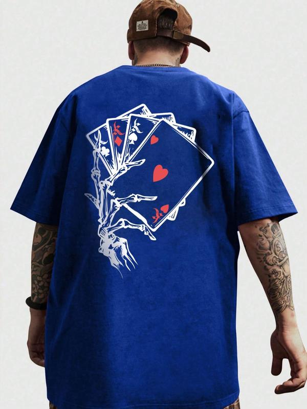 Men's Playing Card Print Round Neck Graphic Tee, Regular Fit Casual Comfy Half Sleeve T-shirt for Summer, Men's Top for Daily Wear, National Day Offers