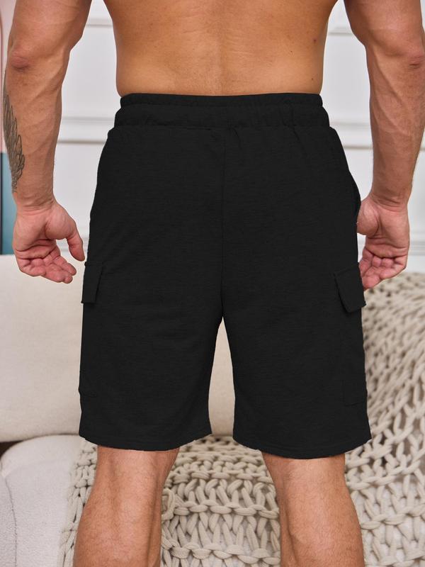 Men's Regular Fit Solid Pocket Drawstring Waist Track Shorts, Casual Soft Comfy Straight Leg Shorts for Summer, Men's Bottoms for Daily Wear