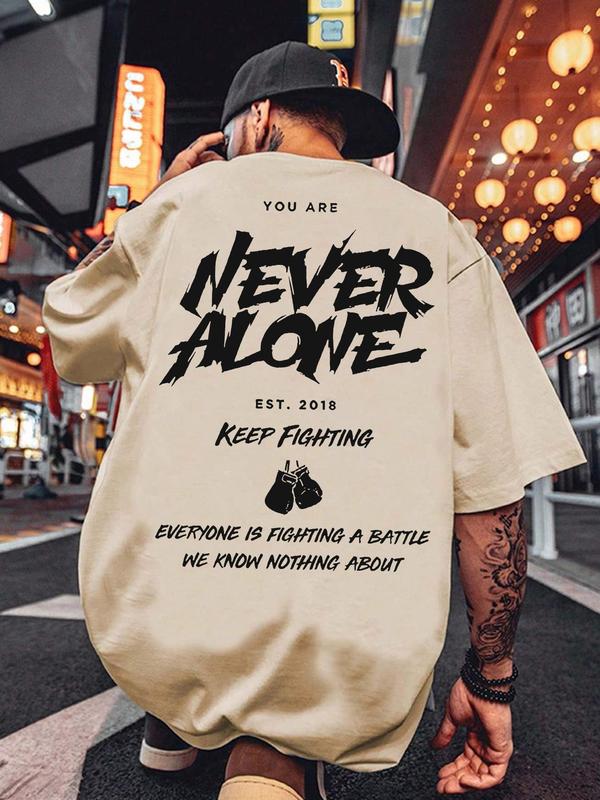 Men's Regular Fit Letter Print Round Neck Drop Shoulder Tee, Graphic Tees, Casual Streetwear Short Sleeve T-Shirt for Summer, Menswear for Daily Wear