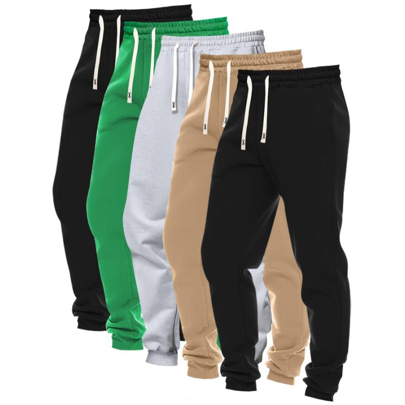 5pcs Set Of Men's Solid Color Regular Fit And Cuffed Sweatpants With Drawstring And Pockets, Casual Trousers Suitable For Jogging And Outdoors Sports Wear