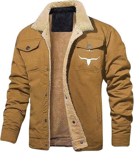 Men's Retro Western Winter Fleece Jacket | Warm Lined Trucker Jacket with Multi-Pockets