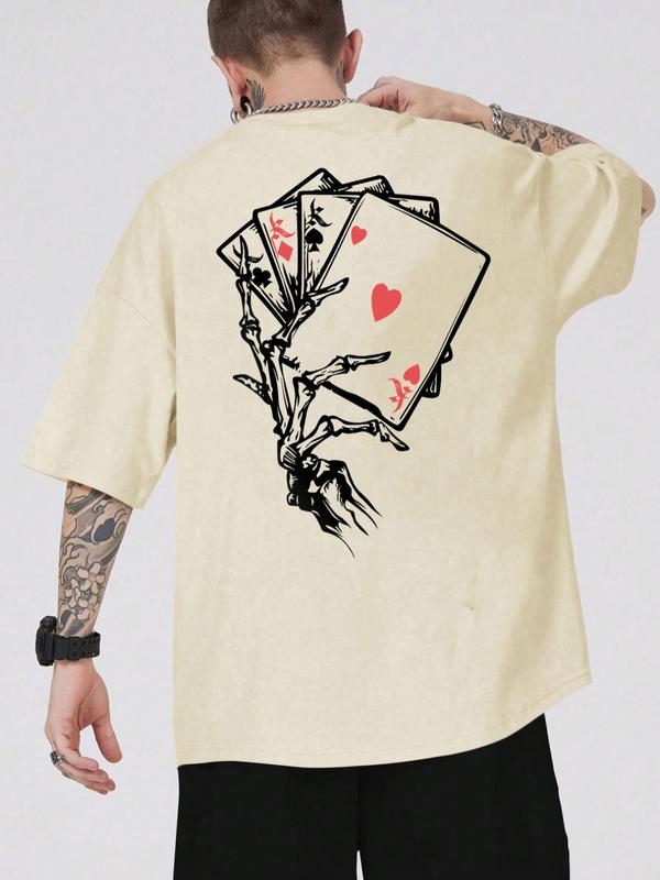 Men's Playing Card Print Round Neck Graphic Tee, Regular Fit Casual Comfy Half Sleeve T-shirt for Summer, Men's Top for Daily Wear, National Day Offers