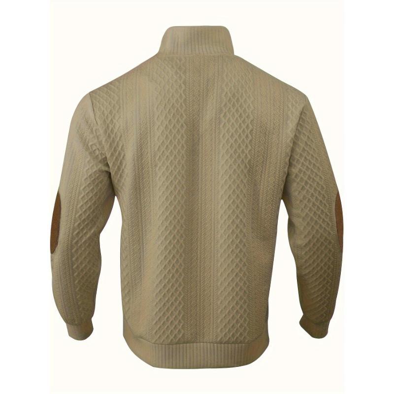 Men's Classic Jacquard Stand Collar Pullover Long Sleeve Sweater for Fall Winter - Casual, Knit, Button Detail, Regular Fit, Polyester, Non-Transparent, Straight Sleeve, Hand Wash or Dry Clean, Available in Navy, Dark Gray, Black, Khaki, Si