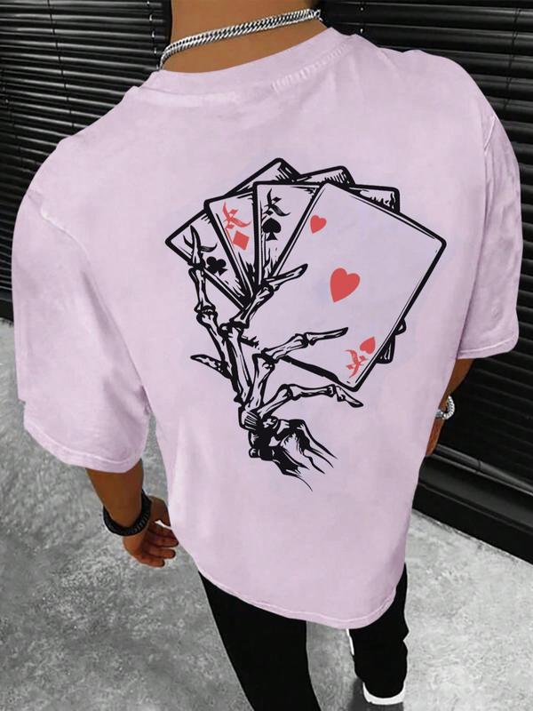 Men's Playing Card Print Round Neck Graphic Tee, Regular Fit Casual Comfy Half Sleeve T-shirt for Summer, Men's Top for Daily Wear, National Day Offers