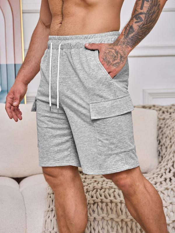 Men's Regular Fit Solid Pocket Drawstring Waist Track Shorts, Casual Soft Comfy Straight Leg Shorts for Summer, Men's Bottoms for Daily Wear